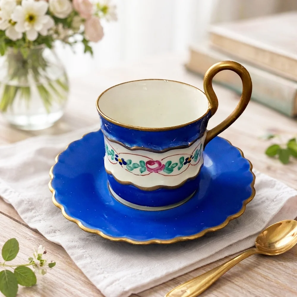 Imperial Demitasse Cup Sauce Espresso France Gold Gilt Hand‎ Painted Cobalt Blue